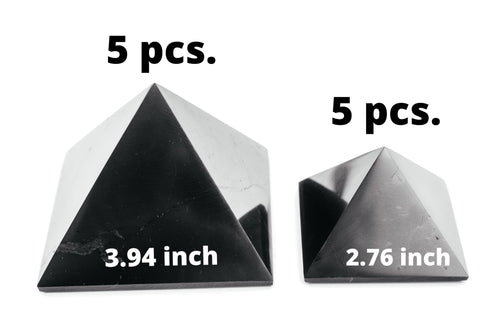 Shungite Pyramid 3.94 inch. 10 cm. 5 pcs. + Shungite Pyramid 2.76 inch. 7 cm. 5 pcs. Set Shungite Pyramids Karelian Masters