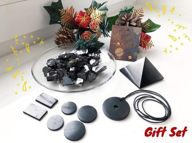 Shungite Gift Set: Shungite Pyramid + Elite Shungite + Shungite Pendant + Shungite Sticker Plates fro Phone Shungite Gift Set Karelian Masters
