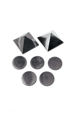 Shungite Pyramid 1.57 inch. + Shungite Sticker Plate for Phone 5 pcs. Set Shungite Gift Set Karelian Masters