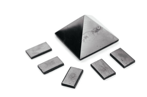 Shungite Pyramid 2 inch. + 5 pcs. Shungite Sticker Plate for Phone. Set. Shungite Gift Set Karelian Masters