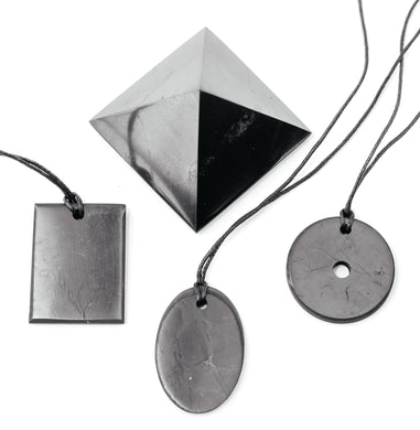 Shungite Pyramid 2 inch. + Shungite Necklace Pendants 2 pcs. Set Shungite Gift Set Karelian Masters