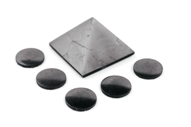 Shungite Pyramid 2 inch. + Shungite Sticker Plates for Phone 5 pcs. Set Shungite Gift Set Karelian Masters