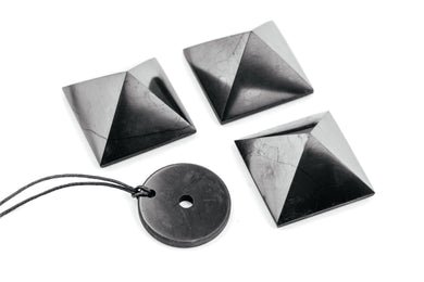 Shungite Pyramids 1.57 inch (3 pcs.) + Shungite Necklace Pendant Shungite Gift Set Karelian Masters