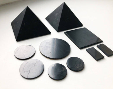 Shungite Pyramids Unpolished 2 pcs. + Shungite Plate for Phone 8 pcs. | Shungite Set Shungite Gift Set Karelian Masters