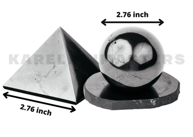 Shungite Pyramid 2.76 inch. + Shungite Sphere 2.76 inch. + Stand. Set Shungite Gift Set Karelian Masters